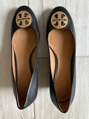 Tory Burch Women's Chelsea Wedge Pumps Black Leather Size 11 (Worn Once)